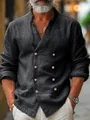 Chemise pour homme en coton et lin avec boutonnage croisé et col officier. - S / Hauts / Gris foncé