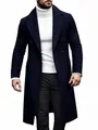 Detailed view of a men's navy blue double-breasted woolen overcoat in British style - M / Tops / Navy Blue
