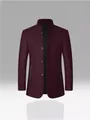 Men's elegant maroon padded wool overcoat with stand collar and quilted lining - S / Tops / Burgundy