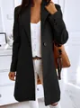 Detail of a stylish mid-length lapel woolen coat for women in a chic commuter look - S / Tops / Black