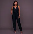 Sleeveless black waist-cinching jumpsuit for women with wide-leg design detail - XS / Top And Bottom / Black