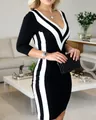 Elegant black and white patchwork deep V-neck bodycon dress for women party wear - S / Dresses / Black and White