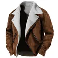Detailed close-up of a men's stylish winter shearling jacket with warm faux fur lining - S / Tops / Khaki