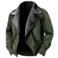 Detailed view of men's thickened green shearling jacket featuring lapel and zipper - S / Tops / Dark Green