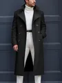 Elegant mens slim fit double-breasted wool trench coat in classic solid black color - S / Black