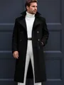 Elegant mens slim fit double-breasted wool trench coat in classic solid black color - S / Black