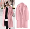 Elegante abrigo de lana rosa de longitud media para mujer, ideal para el invierno. - Rosa