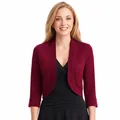 Elegant burgundy cropped bolero shrug with three-quarter sleeves for women - Burgundy