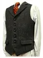 Gilet da uomo in tweed a spina di pesce antracite con risvolti a lancia e tasche a patta - Taglia S / Top / Grigio scuro