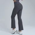 High waisted charcoal grey flare yoga pants with butt lifting design for fitness. - S / Bottoms / Gray