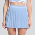 Breathable high-waisted pleated tennis skirt in light blue with striped waistband - S / Bottoms / Light Blue