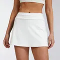Detailed view of white high-waisted ribbed sports tennis skirt with anti-glare design - S / Bottoms / White