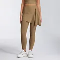 Gedetailleerd overzicht van de yoga-legging met hoge taille en bruine omslagrok - S / Bottoms / Cacao