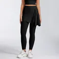 Gedetailleerd overzicht van zwarte yoga-broek met hoge taille en afneembare rok - S / Bottoms / Modezwart
