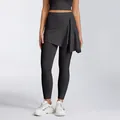 Hoch taillierte Yoga-Leggings mit abnehmbarem Wickelrock für Fitness und Training - Felsengrau