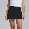 Black high-waisted athletic tennis skort with breathable fabric for outdoor fitness activities - S / Bottoms / Black
