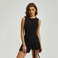 Elegant black athletic tennis skort for women, breathable fitness wear with waist tie. - S / Bottoms / Black