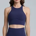 Marineblauer gerippter Sport-BH mit hoher Stützkraft für Yoga und intensives Fitness - S / Oberteile / Marineblau