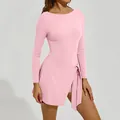 Ensemble de tennis rose à manches longues élégant avec jupe-short plissée pour femmes - Rose