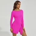 Ensemble de tennis rose vif à manches longues pour femmes avec jupe de sport - Rose Barbie