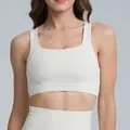 Reggiseno sportivo professionale bianco avorio con scollo a quadrato per yoga e fitness - Taglia S / Top / Avorio Chiaro