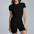 Premium black short sleeve yoga top and matching biker shorts set for women's fitness - S / Top And Bottom / Short Sleeve + Shorts / Black