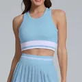 Professional light blue breathable tennis skirt and sleeveless sports top set for gym - L / Top And Bottom / Light Blue