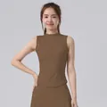 Conjunto de falda de tenis marrón de cintura alta para mujer, transpirable y secado rápido - S / Tops / Marrón Café