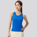 Premium slim fit blue yoga tank top with built-in chest pads and high elasticity for women - S / Tops / Biscay Blue
