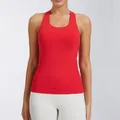 Slim fit red yoga tank top with round neck and high elasticity for athletic women - True Red