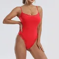 Sultry red lace bodysuit featuring adjustable spaghetti straps and scalloped trim - XS / Top And Bottom / Triangle Style / Red