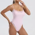 Pink sexy lace camisole bodysuit with adjustable straps, slim fit one-piece for women - XS / Top And Bottom / Triangle Style / Pink