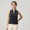 Marineblauwe mouwloze Polo yoga top voor dames met V-hals en witte bies details - S/M / Tops / Marineblauw