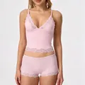 Sexy pink lace lingerie set featuring a camisole and lace-trim boy shorts for women - S / Top And Bottom / Two-Piece Set / Pink