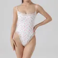Sexy white lace bodysuit with heart print and adjustable straps - XS / Top And Bottom / Triangle Style / White Floral