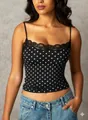 Mouwloze zwarte camisole met stippen voor dames voorzien van fijn kanten details - XS / Tops / Zwarte Polkadot