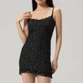 Black floral slip dress with lace trim, slim fit sleeveless mini dress for summer - XS / Top And Bottom / Black Floral