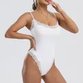 White sexy lace bodysuit for women featuring adjustable spaghetti straps and breathable fabric - XS / Top And Bottom / Triangle Style / White