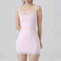 Charming pink sleeveless slip dress featuring elegant lace trim and bodycon fit design - XS / Top And Bottom / Pink