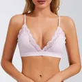 Elegant pink lace trim triangle bralette with soft wire-free cups and thin straps for women - XS / Pink