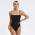 Sexy black one-piece shapewear bodysuit with adjustable straps and square neck - XS / Tops / Black