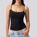 Strakke zwarte hemdje met kanten rand voor dames, veelzijdige zomerse basis top - XS / Tops / Zwart