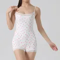 Slim fit white heart print lace bodysuit for women featuring adjustable shoulder straps - XS / Tops / Square Leg White Heart
