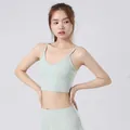 Mintgroene sneldrogende sport-bh en yoga short set met zakken voor dames fitness training - S / Tops / Crème Groen