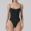 Slimming black floral lace bodysuit with adjustable spaghetti straps for women - XS / Tops / T-Back Black Floral
