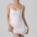 Tight white bodysuit with colorful heart print and delicate lace trim - XS / Tops / White One Piece Heart