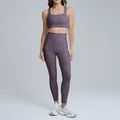 Two-piece mauve high-waisted yoga set featuring sports bra and full-length leggings - S / Top And Bottom / Sports Bra + Leggings / Amethyst