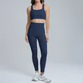 High-performance two-piece navy blue yoga set with sports bra and high-waisted leggings. - S / Top And Bottom / Sports Bra + Leggings / Navy Blue