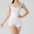 Sexy white camisole bodysuit featuring colorful heart prints and delicate lace trim detail - S / Top And Bottom / Flat Corner Style / White Floral