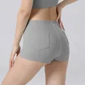 Grijze yoga-shorts met hoge taille en zakken, sneldrogende sportstof voor fitness - S / Bottoms / Lichtgrijs